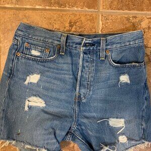 Levi's denim cutoff shorts, perfectly faded and torn